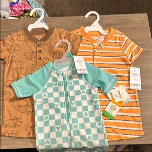 NWT Kids  6m  bundle of 3 items Dinosaur and‎ Striped Shirts Set Mickey swimsuit